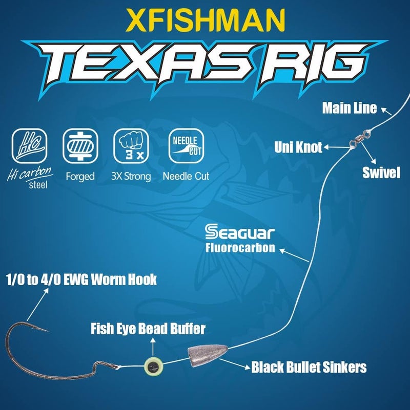 XFISHMAN Texas-Rigs-for-Bass-Fishing-Leaders-with-Weights-Hooks-Rigged-Line-Kit - Image 2